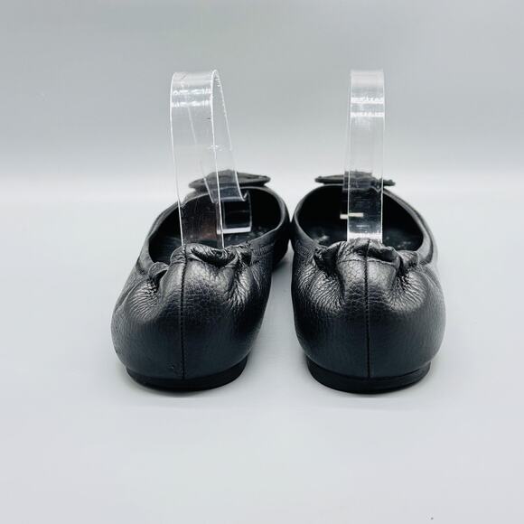 Tory Burch Shoes Women 10 Black Leather Minnie Travel Ballet Flats Slip On Logo - Picture 7 of 12